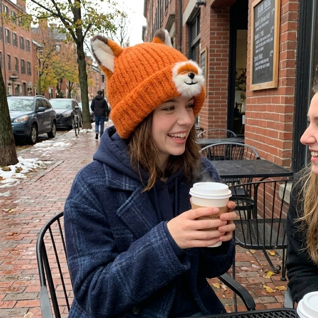Foxy Charm 3D Knit Beanie with Cute Ears and Snout