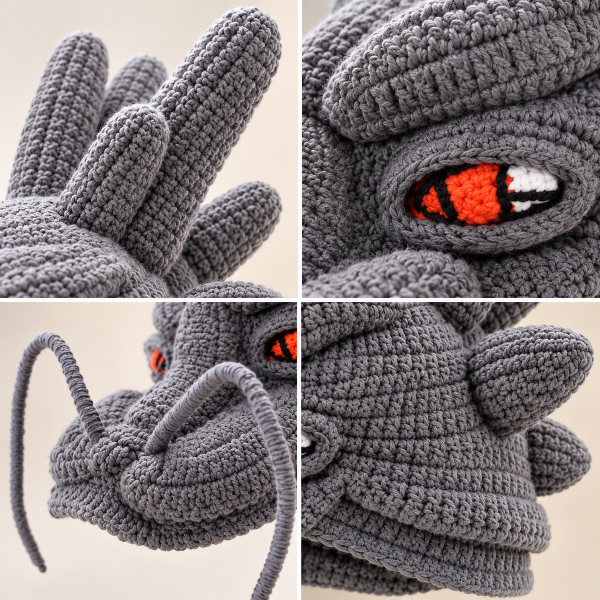 Handmade 3D Dragon Crochet Hat for Adults – Fantasy Dragon Head Beanie with Horns, Fiery Eyes &amp; Whiskers