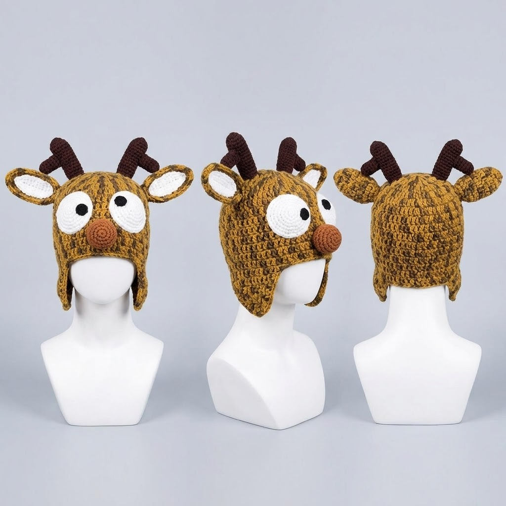 Winter Magic 3D Reindeer Knit Earflap Hat