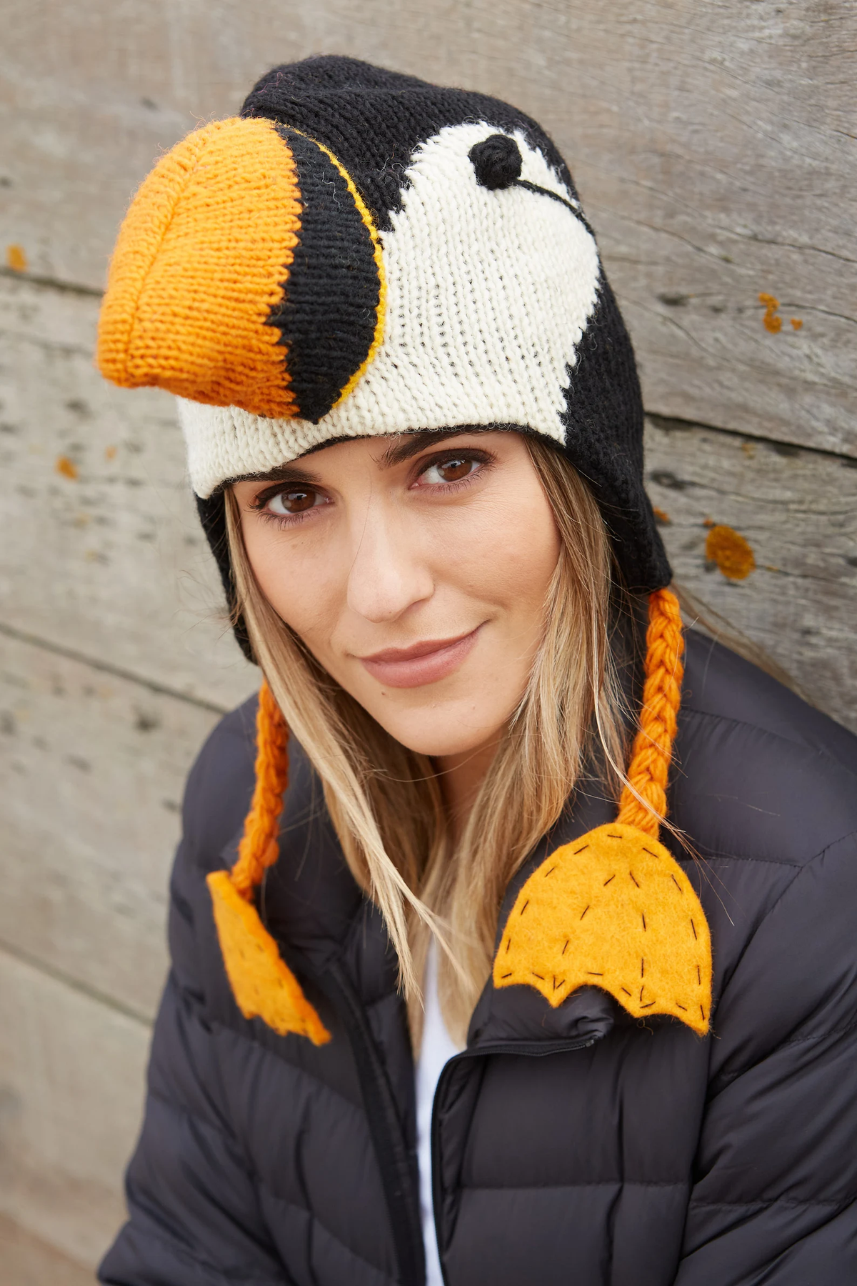 Handcrafted 3D Puffin Crochet Earflap Beanie with Big Beak & Webbed Foot Tassels
