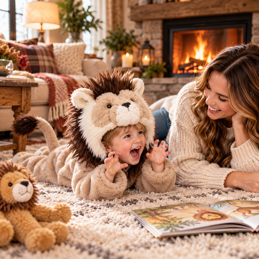 Handmade 3D Fluffy Lion Hooded Onesie – Adorable Kids' Lion Costume &amp; Cozy Pajamas