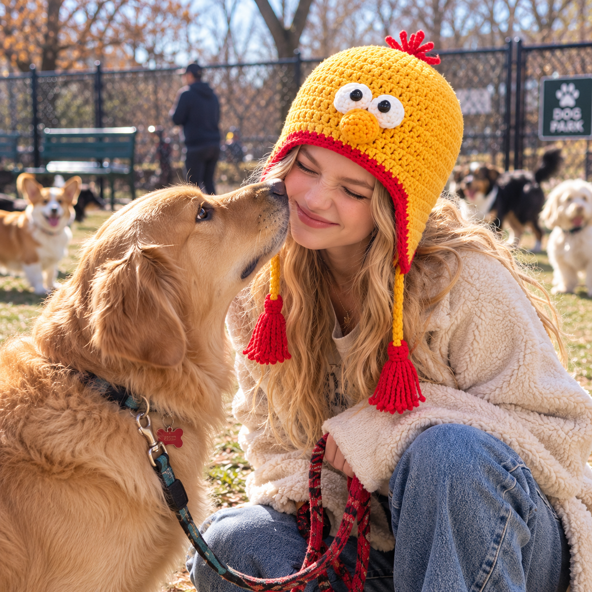 Funny Bobo Chicken 3D Crochet Hat – Cute Yellow Chicken Earflap Hat with Red Tassels