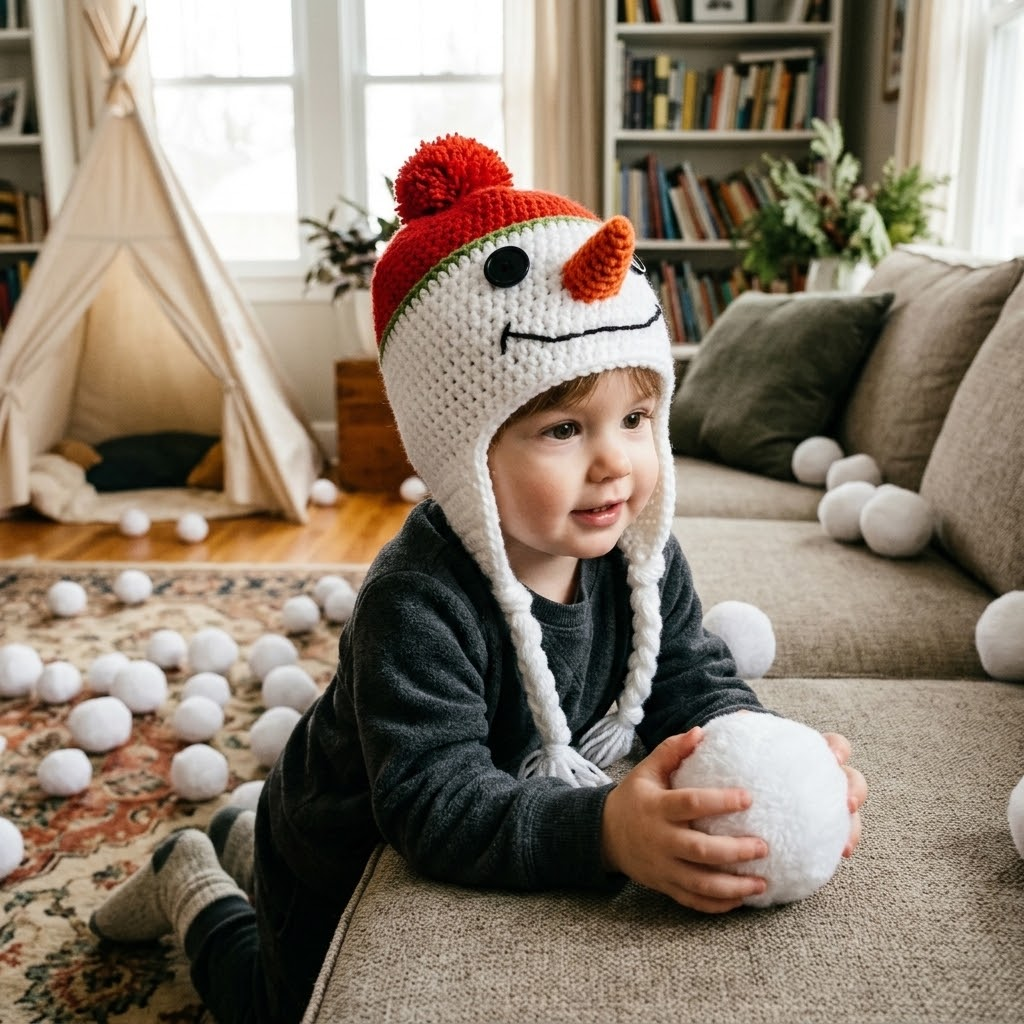 Winter Frosty 3D Snowman Knit Earflap Hat