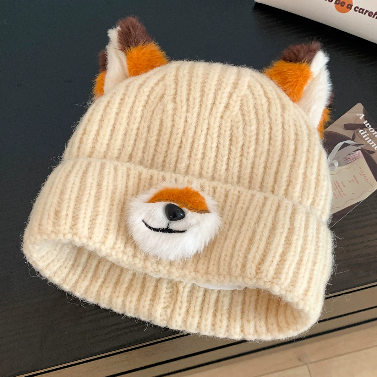 Foxy Charm 3D Knit Beanie with Cute Ears and Snout