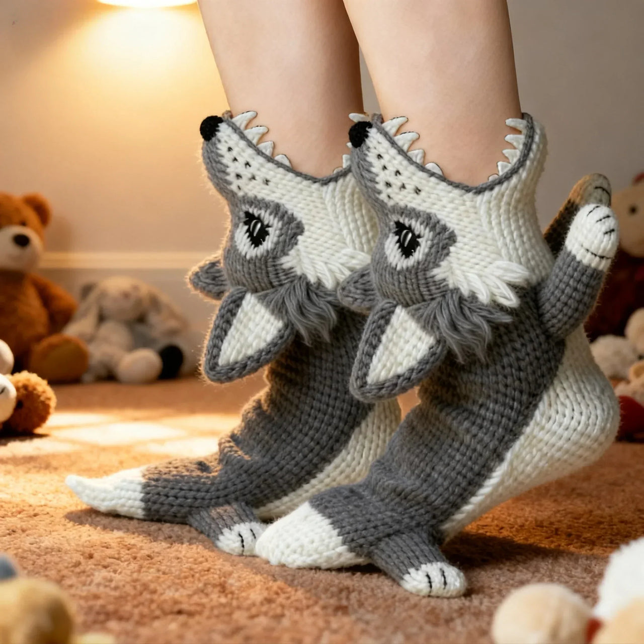 Gray Wolf Knit Socks