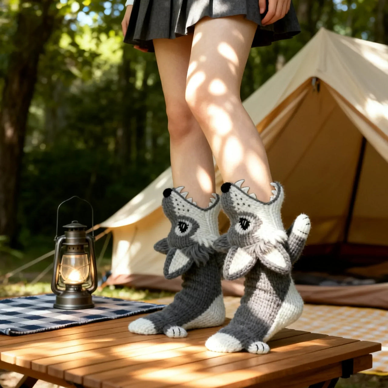 Gray Wolf Knit Socks