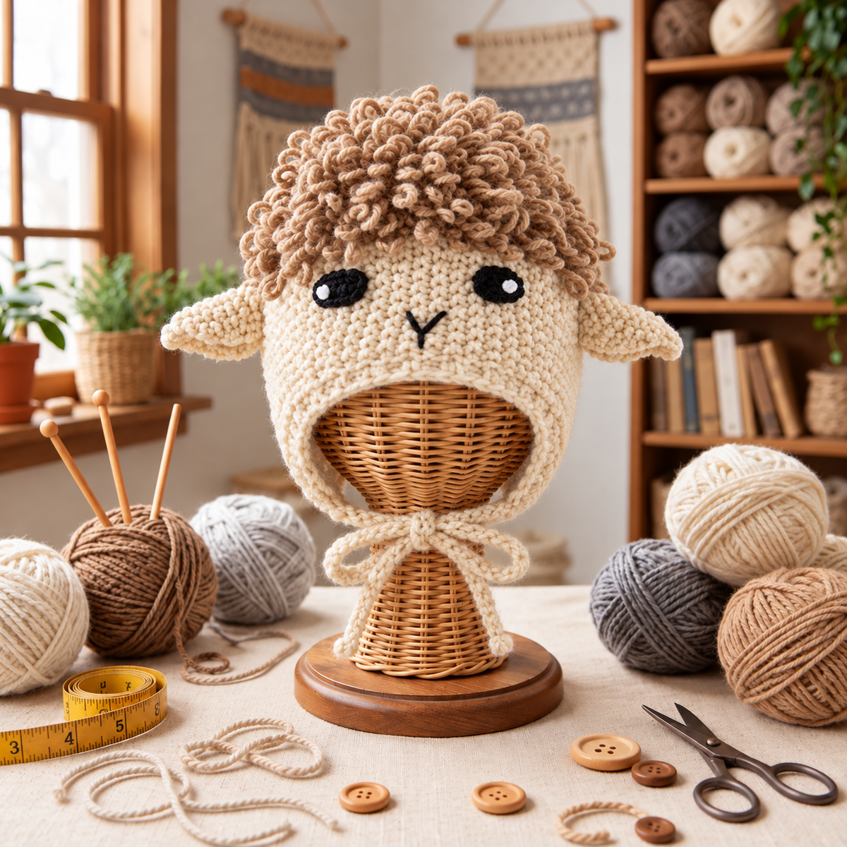 Handmade 3D Lamb Crochet Hat – Cute Fluffy Sheep Animal Earflap Hat for Kids &amp; Adults