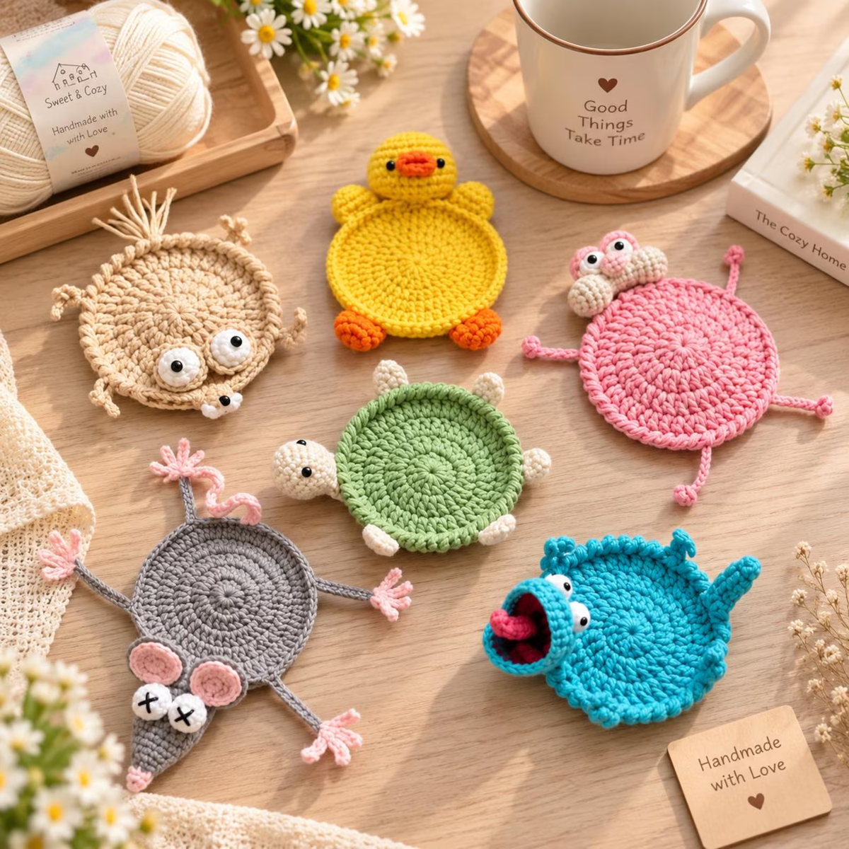 Squashed Animal Crochet Coasters — Add a Hilarious "Splat" to Your Desk