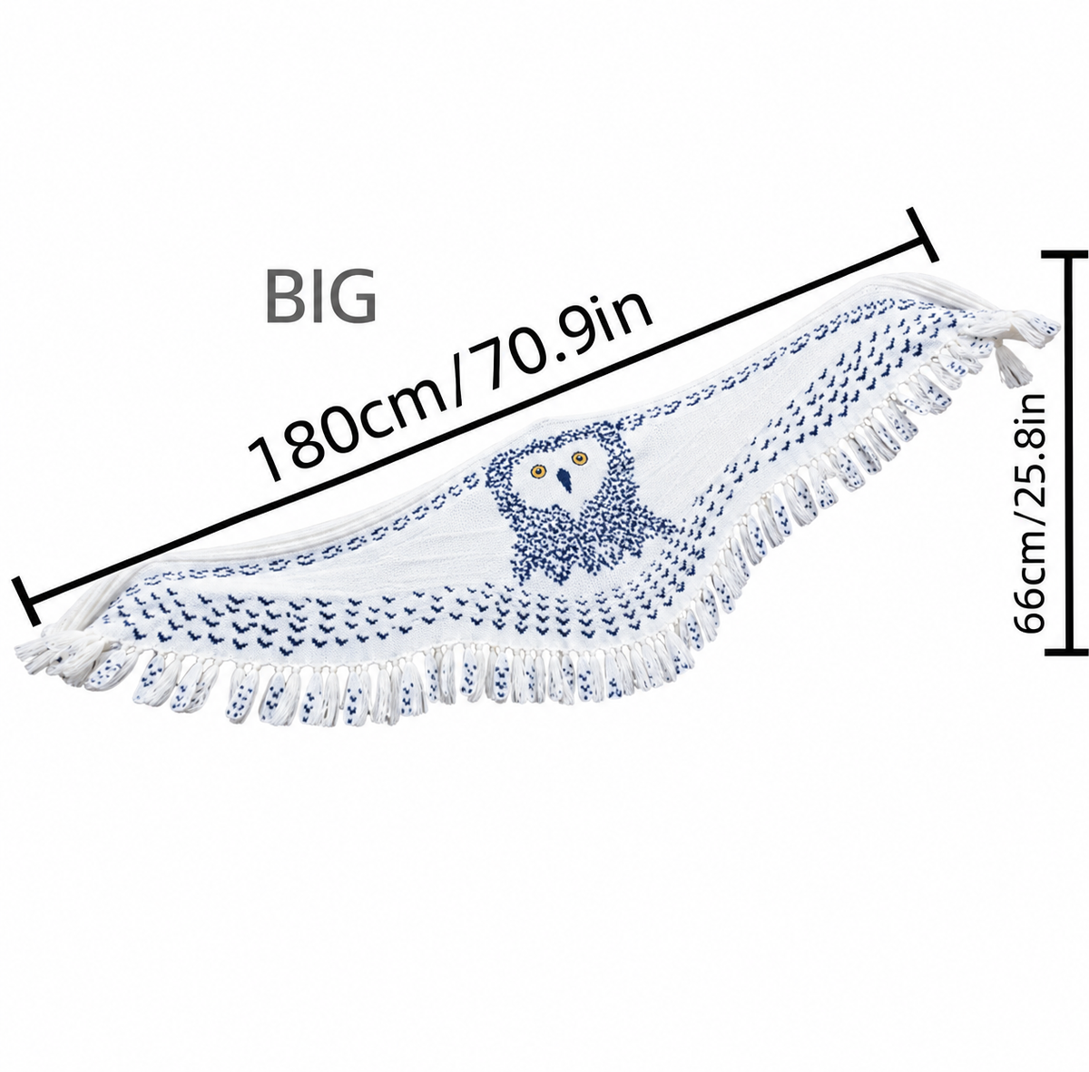 Funny Snowy Owl Wing Shawl – Knitted Scarf with Feather Fringe