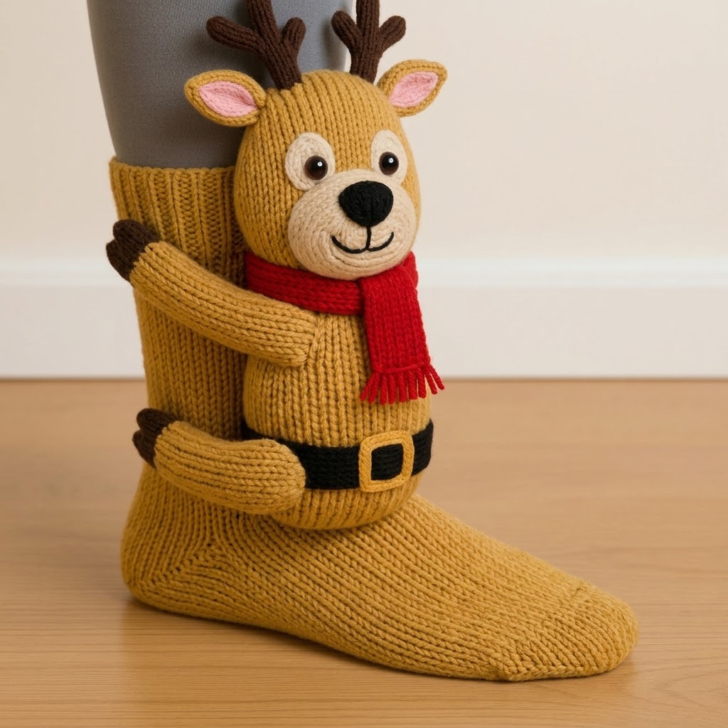 3D Reindeer Knit Socks ‑ Funny Christmas Novelty Socks
