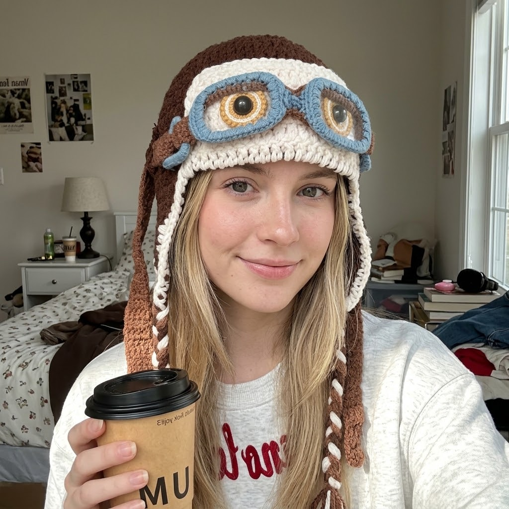 3D Aviator Goggle Knit Hat