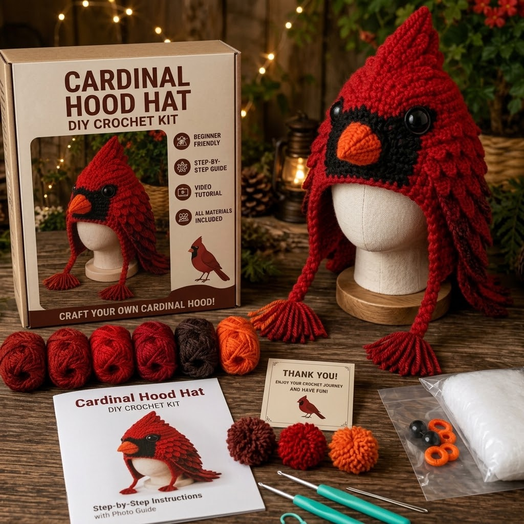 Cardinal Hood Hat DIY Crochet Kit — Craft a Meaningful Winter Companion