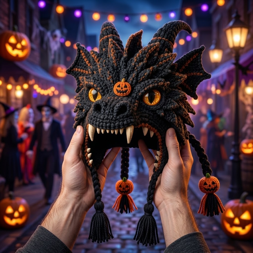 Dark Halloween Dragon Hood Hat DIY Crochet Kit — Craft Your Own Dark Magic
