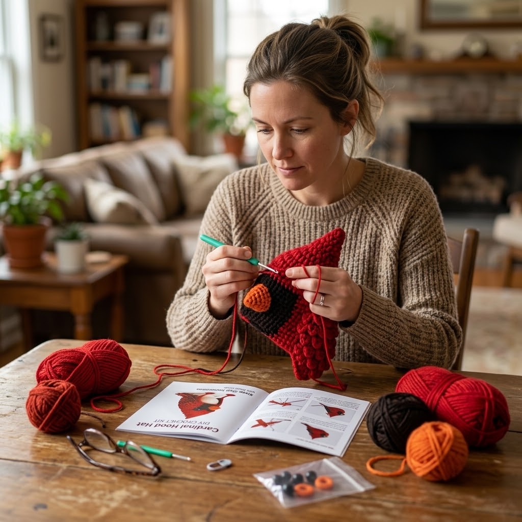 Cardinal Hood Hat DIY Crochet Kit — Craft a Meaningful Winter Companion