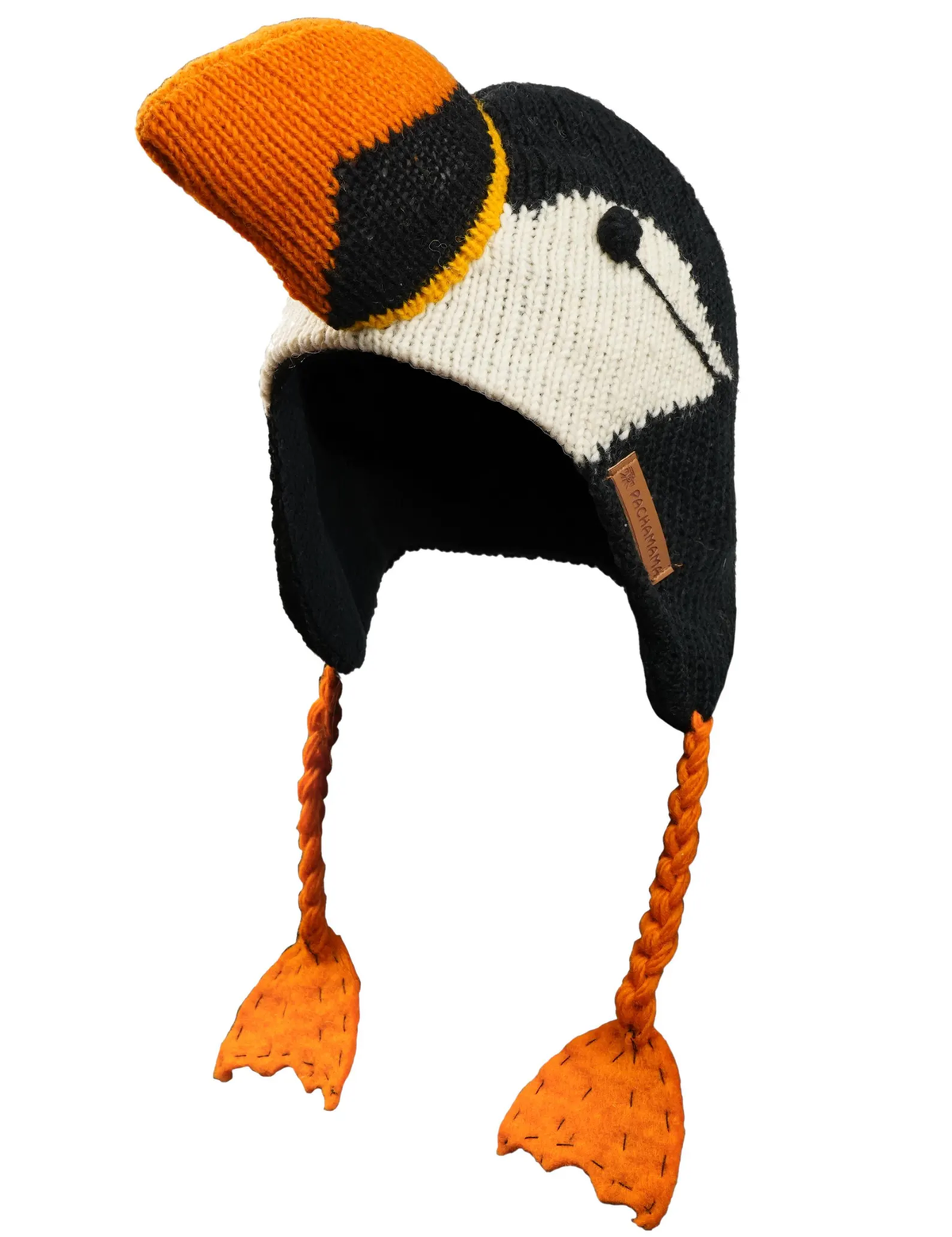 Handcrafted 3D Puffin Crochet Earflap Beanie with Big Beak & Webbed Foot Tassels