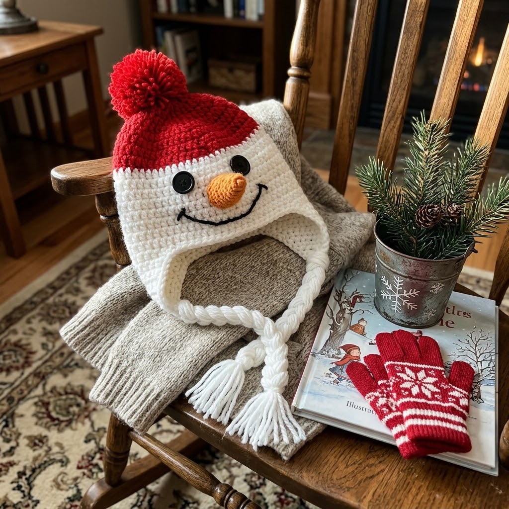 Winter Frosty 3D Snowman Knit Earflap Hat