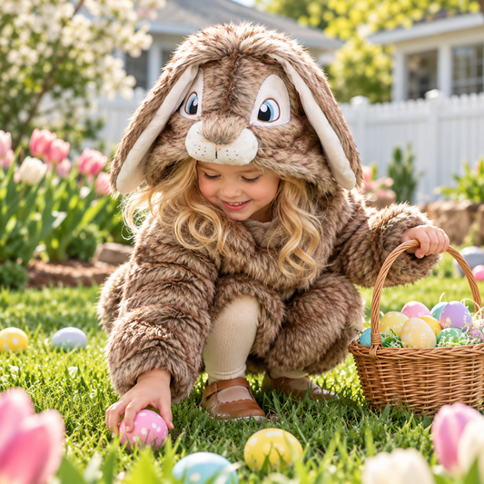 Handmade 3D Fluffy Bunny Hooded Onesie – Adorable Kids' Rabbit Costume &amp; Cozy Pajamas