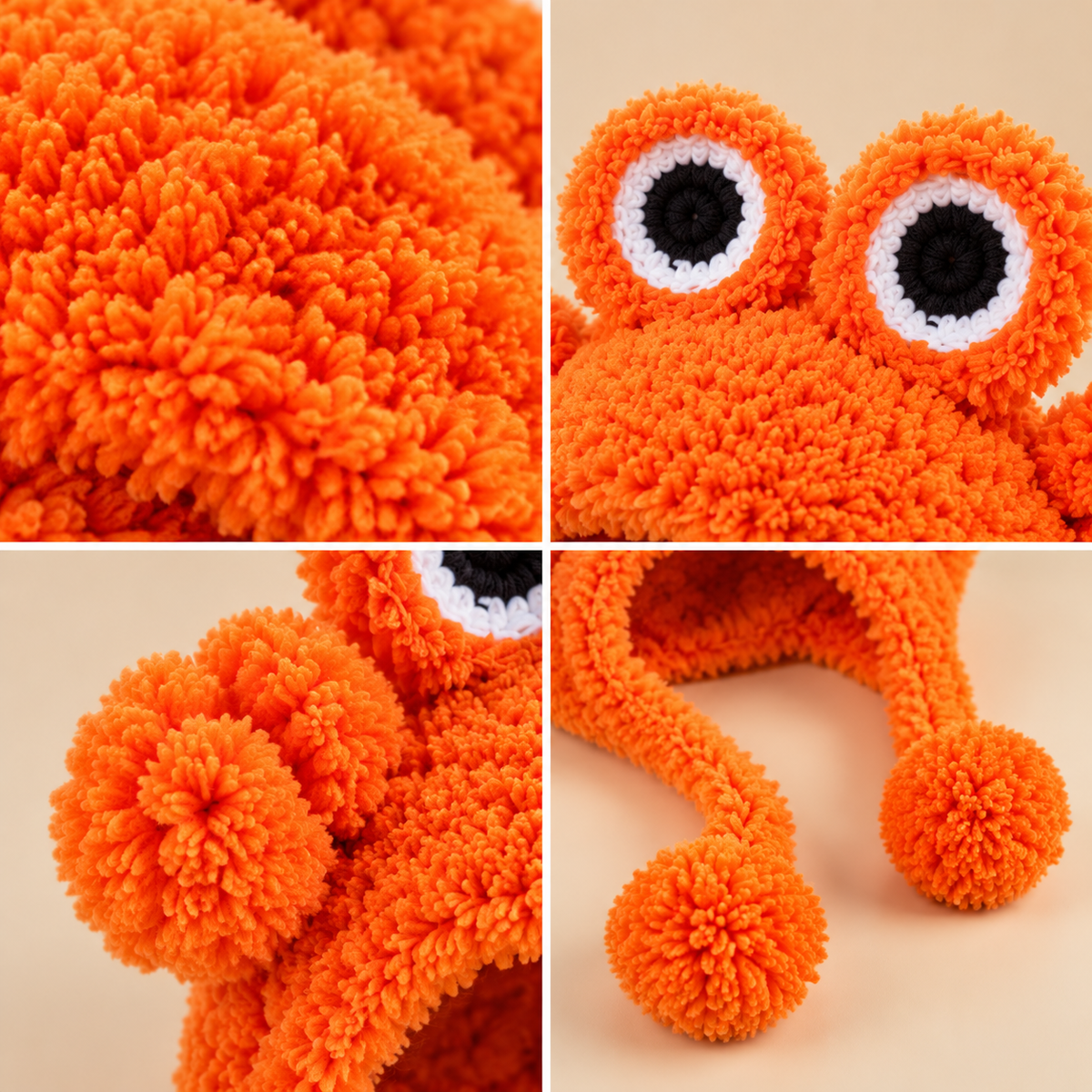 Handmade 3D Orange Monster Crochet Hat – Cute Crab-Inspired Animal Earflap Hat with Big Googly Eyes