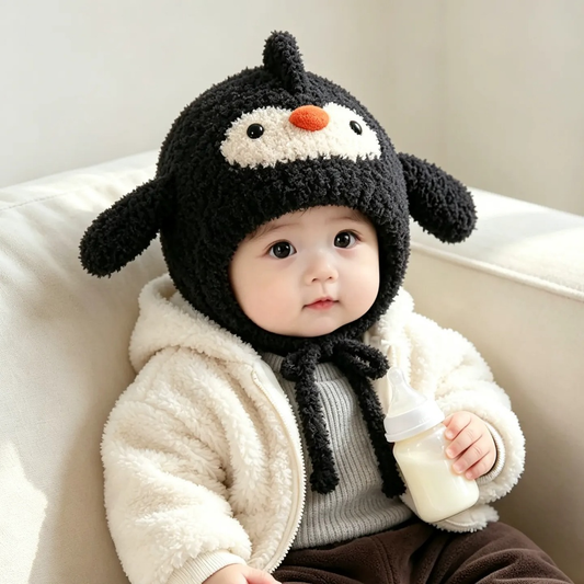 Little Penguin Fluffy 3D Earflap Baby Beanie