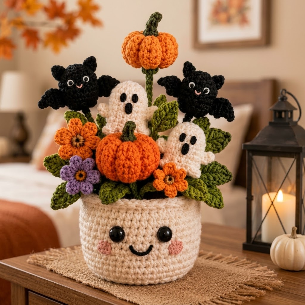 Spooky-Cute Halloween Crochet Planter — Ready to Display