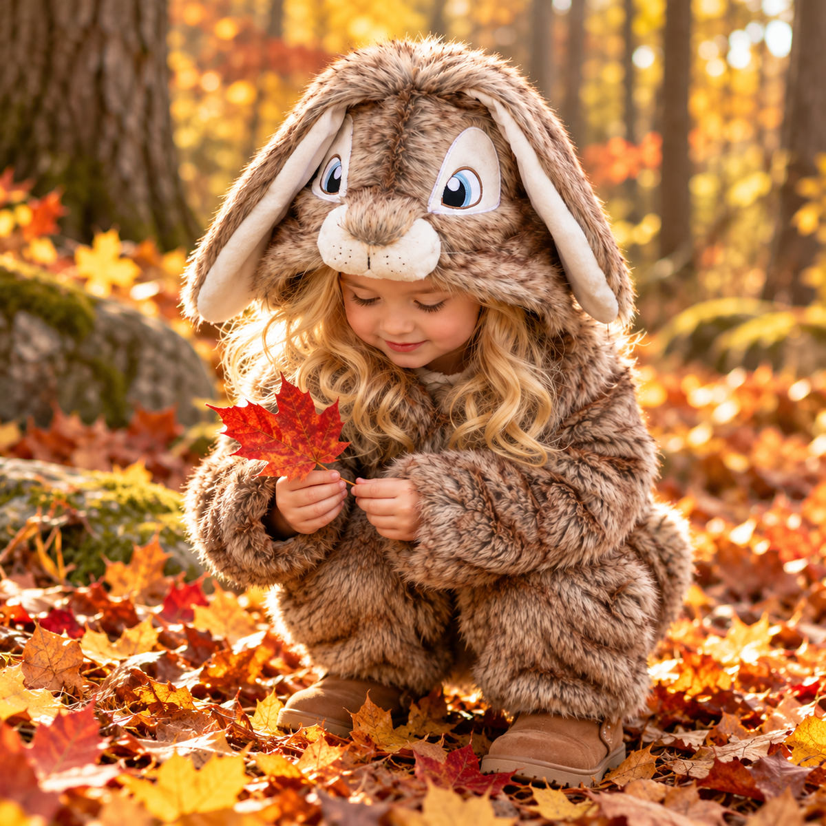 Handmade 3D Fluffy Bunny Hooded Onesie – Adorable Kids' Rabbit Costume &amp; Cozy Pajamas
