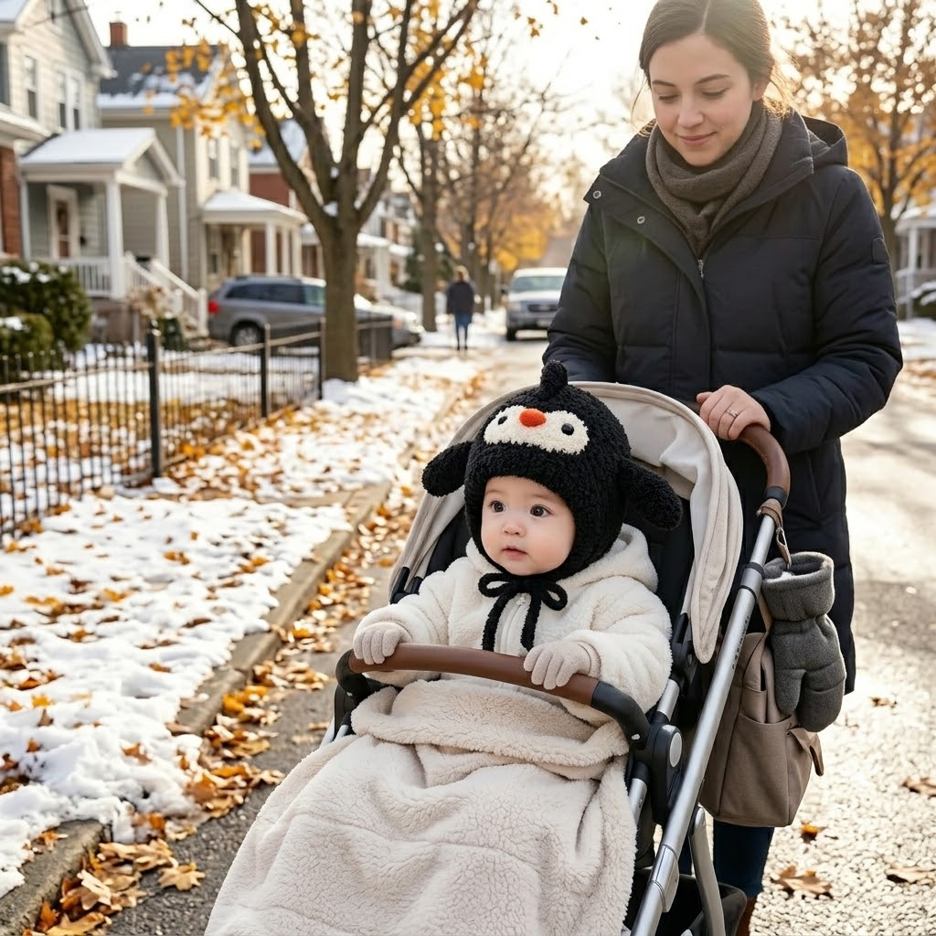 Little Penguin Fluffy 3D Earflap Baby Beanie