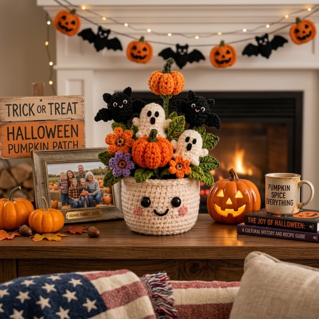 Spooky-Cute Halloween Crochet Planter — Ready to Display