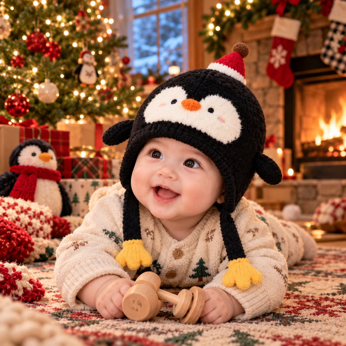 Cute Baby Animal Earflap Hat – Penguin, Bear &amp; Lamb Plush Winter Hat | Adorable 3D Animal Hat for Babies &amp; Toddlers