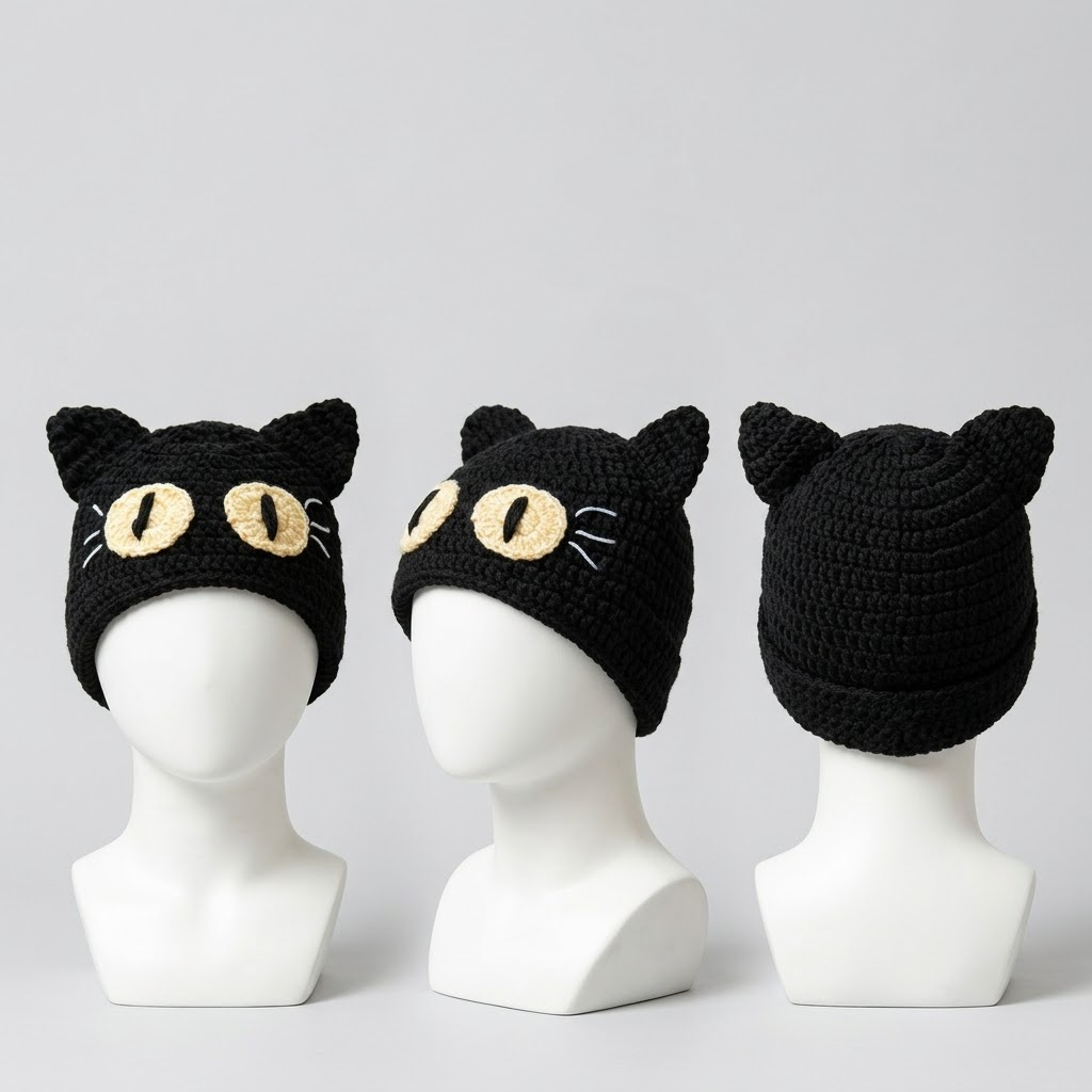 Cozy Feline 3D Black Cat Knit Hat