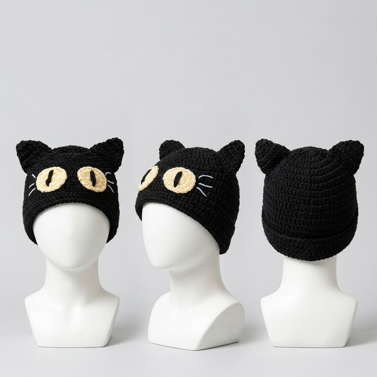Cozy Feline 3D Black Cat Knit Hat