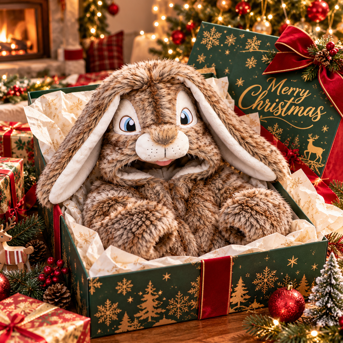 Handmade 3D Fluffy Bunny Hooded Onesie – Adorable Kids' Rabbit Costume &amp; Cozy Pajamas