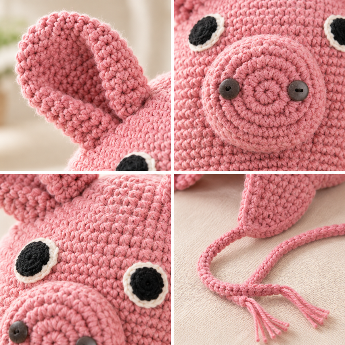 Handmade 3D Pink Pig Crochet Hat – Cute Piggy Earflap Beanie with Floppy Ears &amp; Long Ties for Kids &amp; Adults