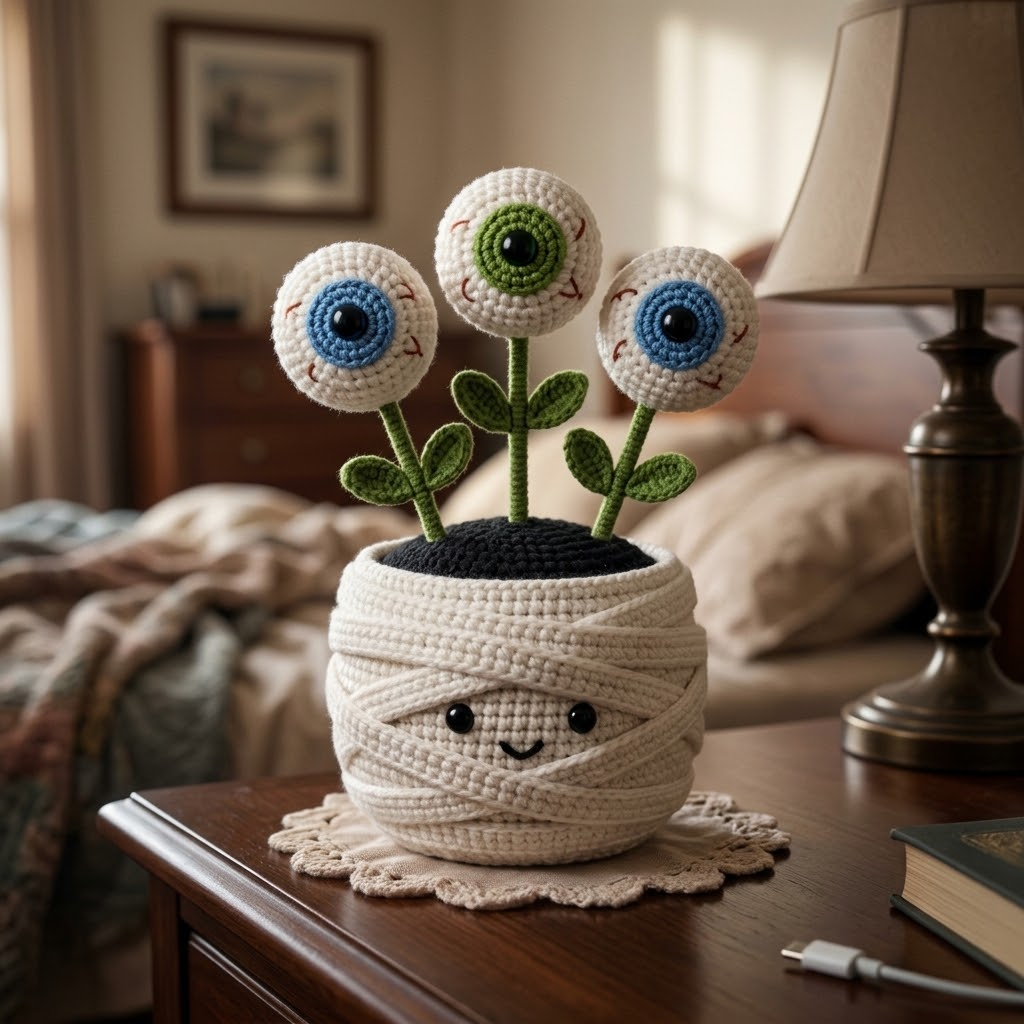 Spooky-Cute Halloween Crochet Planter — Ready to Display