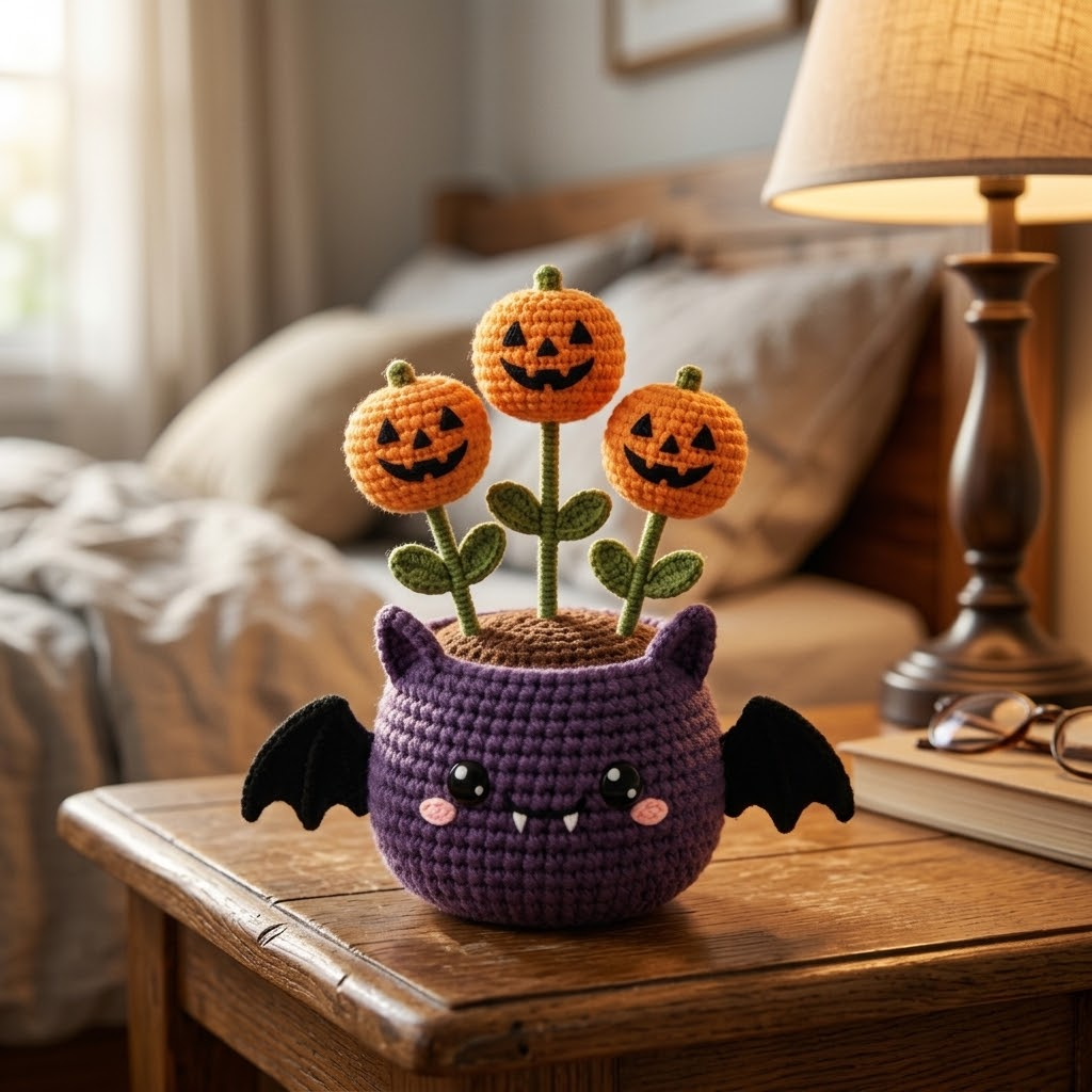 Spooky-Cute Halloween Crochet Planter — Ready to Display