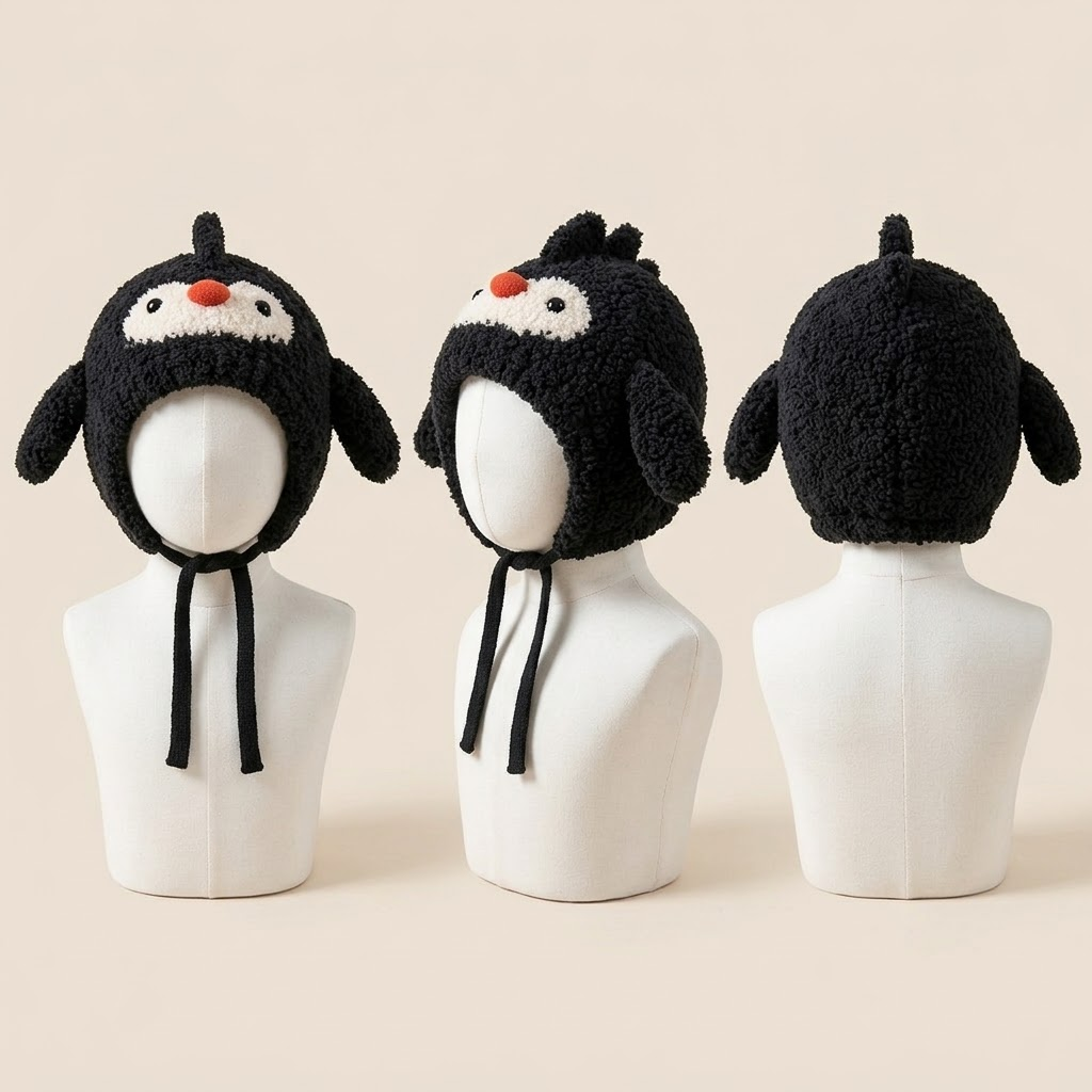 Little Penguin Fluffy 3D Earflap Baby Beanie