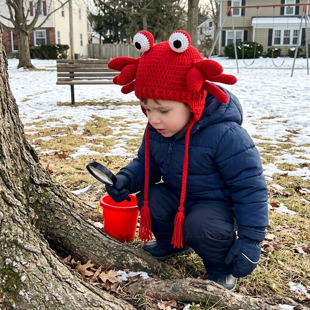 Little Crustacean 3D Crab Knit Earflap Hat
