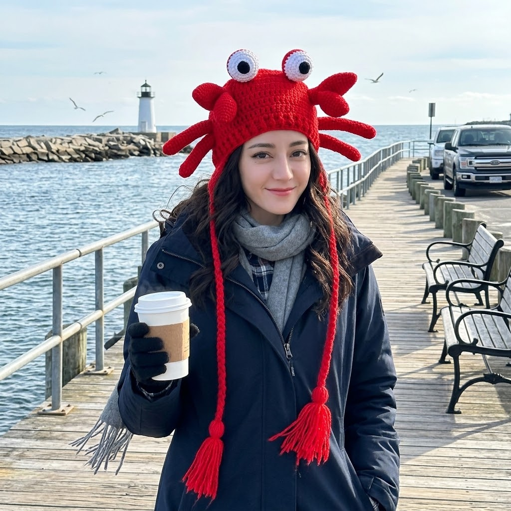 Little Crustacean 3D Crab Knit Earflap Hat