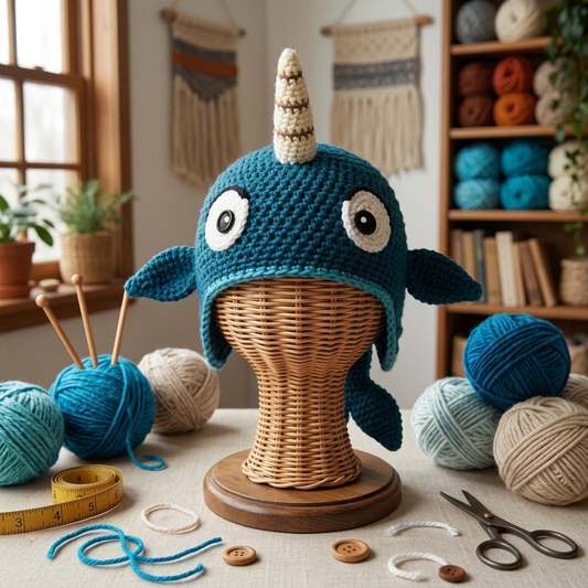 Handmade 3D Narwhal Crochet Hat – Cute Ocean Animal Earflap Hat for Kids &amp; Adults