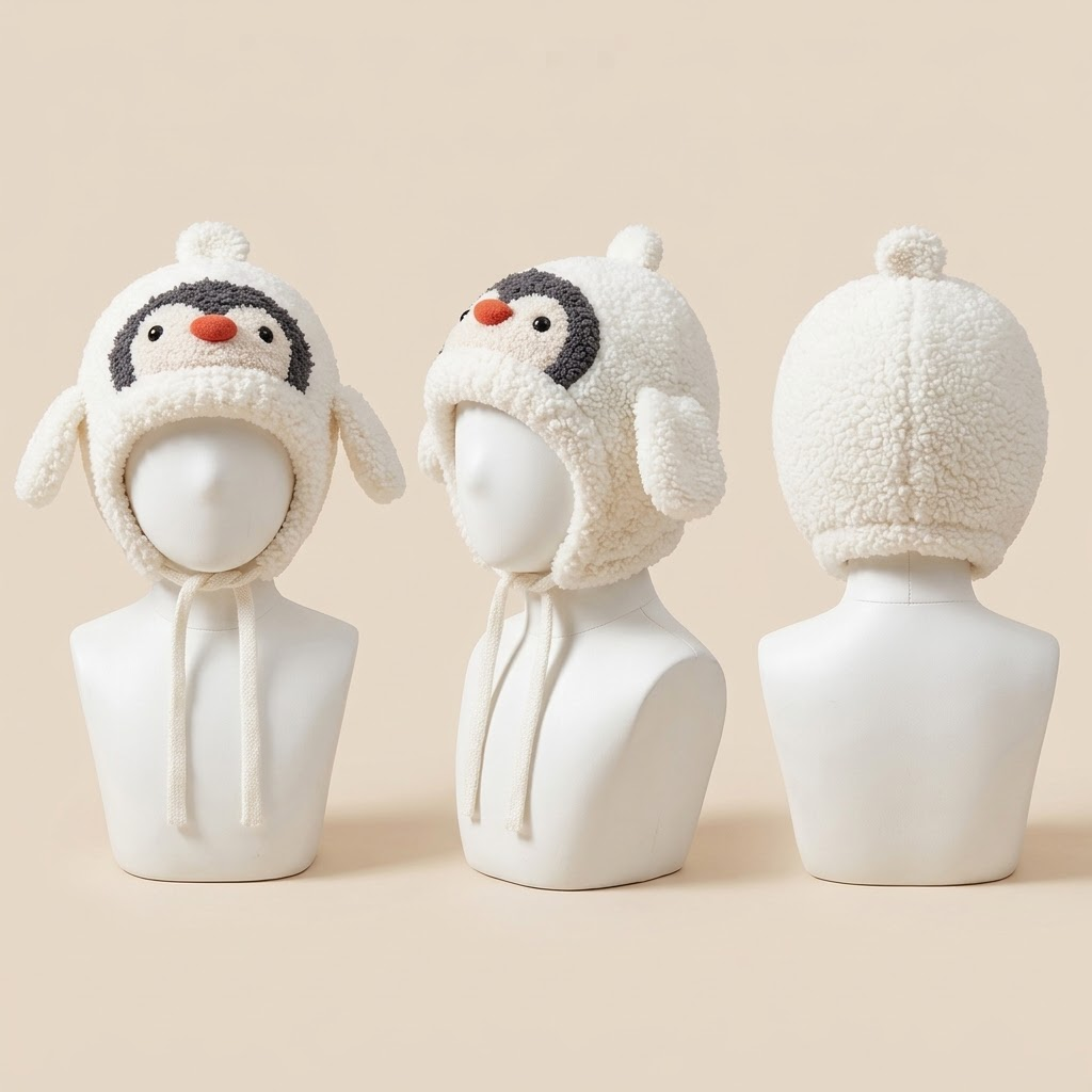 Little Penguin Fluffy 3D Earflap Baby Beanie