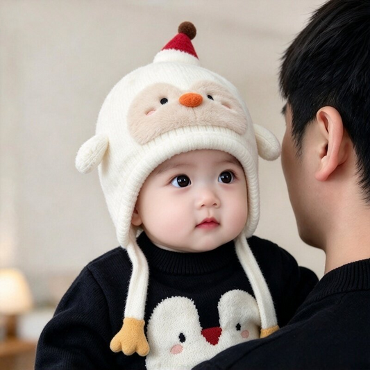 Cute Baby Animal Earflap Hat – Penguin, Bear &amp; Lamb Plush Winter Hat | Adorable 3D Animal Hat for Babies &amp; Toddlers