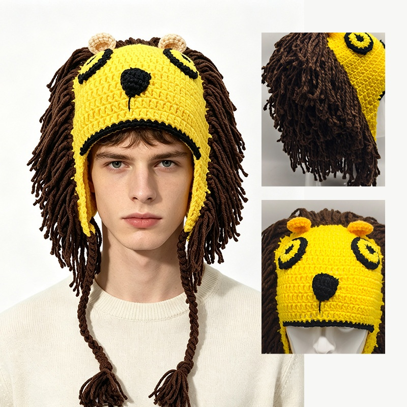 Handcrafted 3D Lion Crochet Earflap Beanie with Mane & Tassels