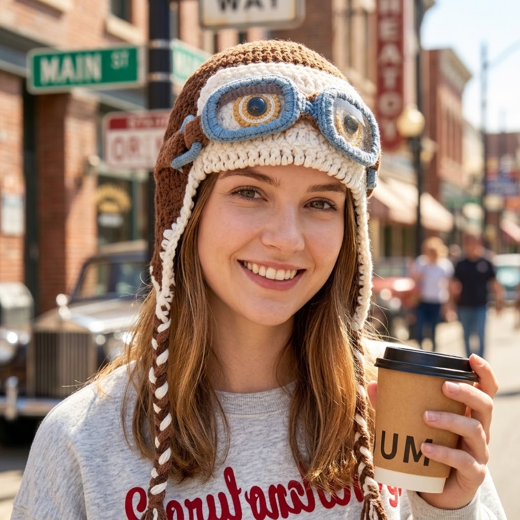 3D Aviator Goggle Knit Hat
