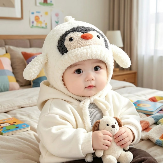 Little Penguin Fluffy 3D Earflap Baby Beanie