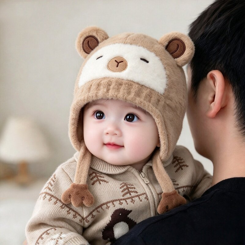 Cute Baby Animal Earflap Hat – Penguin, Bear &amp; Lamb Plush Winter Hat | Adorable 3D Animal Hat for Babies &amp; Toddlers