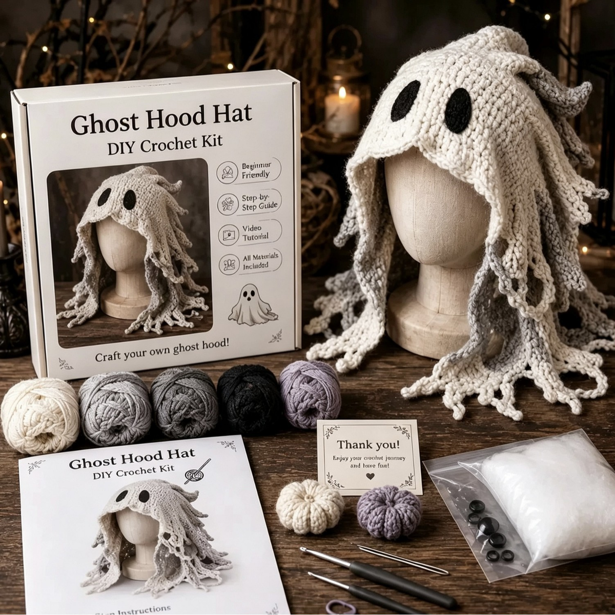 Dark Halloween Dragon Hood Hat DIY Crochet Kit — Craft Your Own Dark Magic