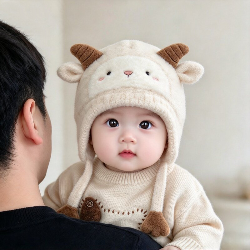 Cute Baby Animal Earflap Hat – Penguin, Bear &amp; Lamb Plush Winter Hat | Adorable 3D Animal Hat for Babies &amp; Toddlers