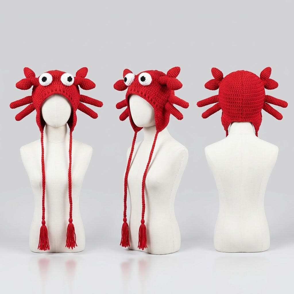 Little Crustacean 3D Crab Knit Earflap Hat