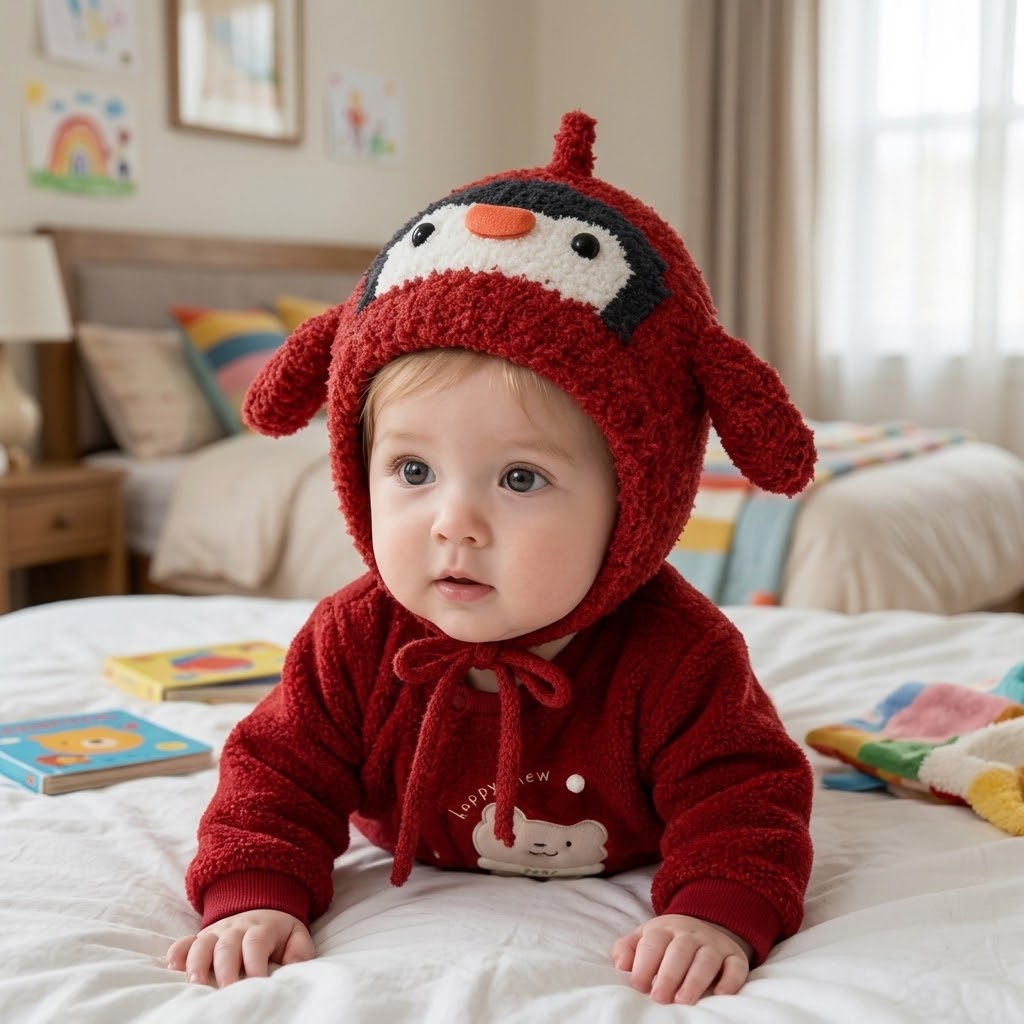 Little Penguin Fluffy 3D Earflap Baby Beanie