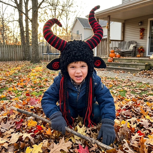 Dark Forest 3D Curved Horns Knit Earflap Hat