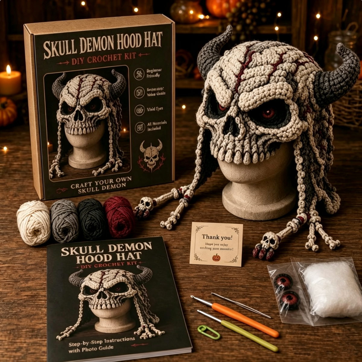 Dark Halloween Dragon Hood Hat DIY Crochet Kit — Craft Your Own Dark Magic
